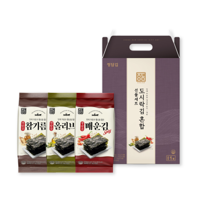 정담김 도시락김 참기름김 9봉, 올리브김 9봉, 매운김 9봉 혼합 1호 선물세트 가정의달 [원산지:국산(전라남도)]