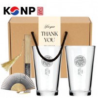 한국전통 K컬쳐 곤룡포 샤이닝 글라스컵 480ml 실크부채 기프팅