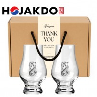 한국전통 K컬쳐 까치와호랑이 호작도 위스키잔 노징글라스 양주 니트잔 170ml 2P 선물세트