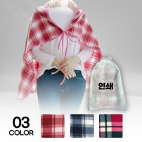 끈포함 배색 체크 패턴 휴대용 무릎담요 피크닉 캠핑