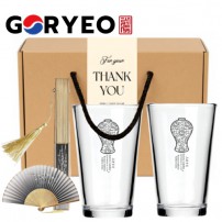 한국전통 K컬쳐 고려청자 샤이닝 글라스컵 480ml 실크부채 기프팅
