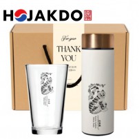 한국전통 K컬쳐 샤이닝 글라스컵 호작도 데일리 텀블러 440ml 선물세트