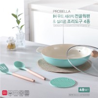 프로벨라 세라믹(국내산) 전골웍팬 28cm+조리도구 4종세트