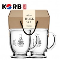 한국전통 K컬쳐 조선 백자청화 클래식 글라스 머그컵 440ml 2P 선물세트